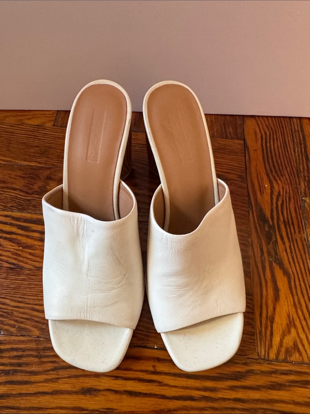 Women's White Slide Mules - Minimal Block Heel